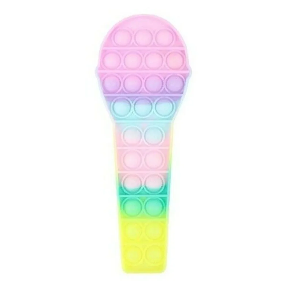 Fidget Toy Microphone Push Pop Bubble Pastel Rainbow Silicone Sensory